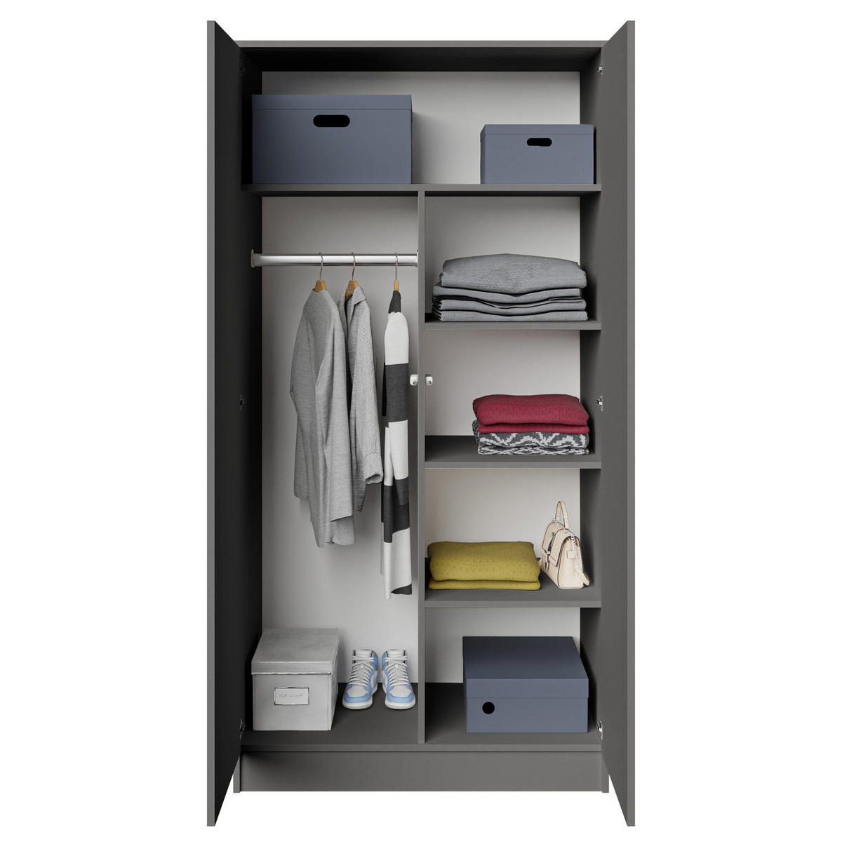 DREHTÜRENSCHRANK Look mit 2 Türen, 90 cm, graphitfarben - Graphitfarben, Holzwerkstoff (90/180/50cm) - Beautysofa