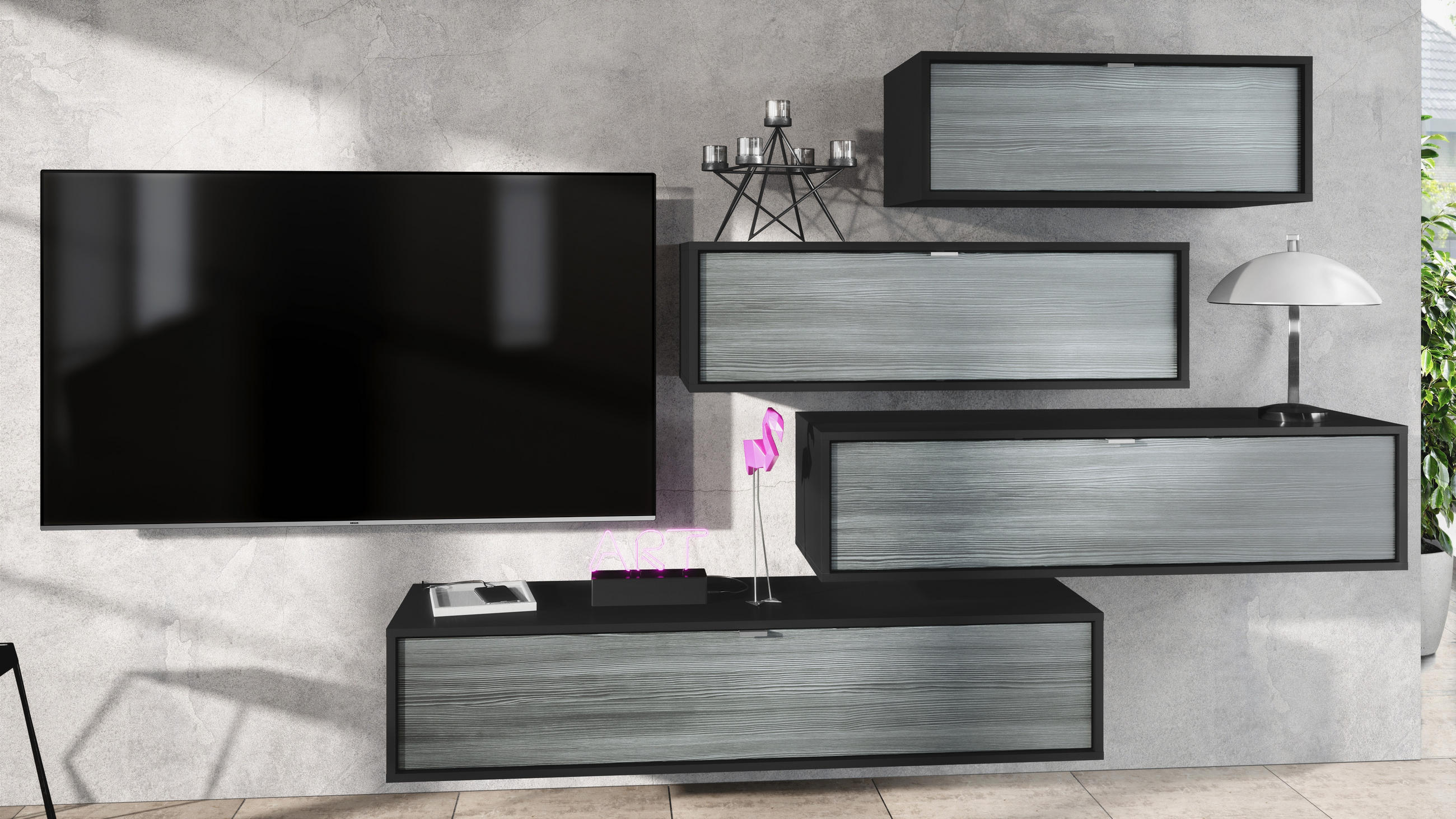 WOHNWAND Lana Fronten in Avola-Anthrazit - Anthrazit, Holzwerkstoff (210/170/37cm) - Vladon