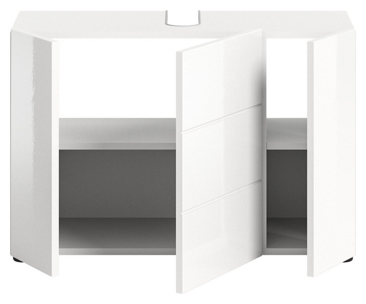 WASCHBECKENUNTERSCHRANK Vira Bad in weiß Melamin und weiß hochglanz B/H/T: 82x56x34 cm - Weiß, Holz (82/56/34cm)