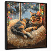 LEINWAND Bilder mit Rahmen - Katze - Weihnachten - Winter - Tier - 50x50 - Bernsteinfarben, Textil (50/50cm) - MuchoWow