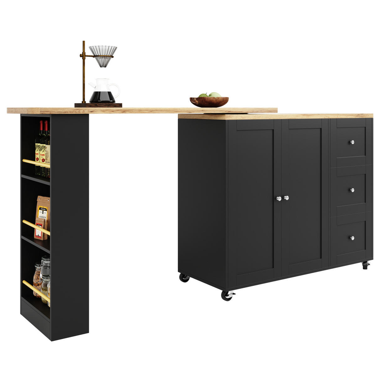 BARTISCHSCHRANK 360° drehbar auf Rollen 203 x 39 x 106 cm Schwarz - Schwarz, Holz (39/106/203cm) - Beauniv