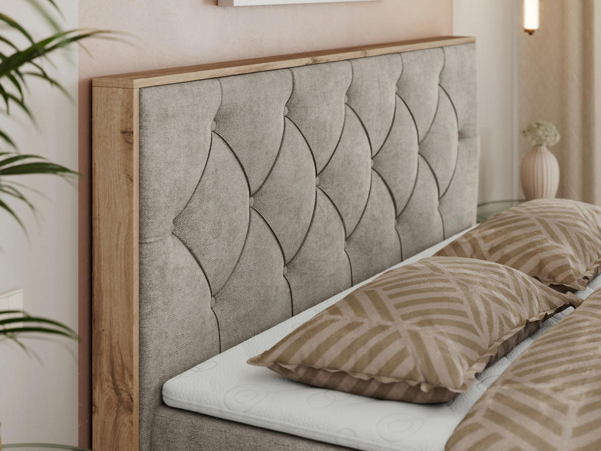 BOXBETT VENETO 180/200 Beige Struktur - H3 - Beige, Holz/Textil (180/200cm) - MKS