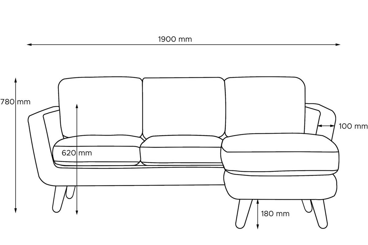 3-SITZER-ECKSOFA-LINKS TAGIO mit Ottomane , Schwarz - Schwarz/Braun, Buchenholz/Textil (190/151cm) - KONSIMO®