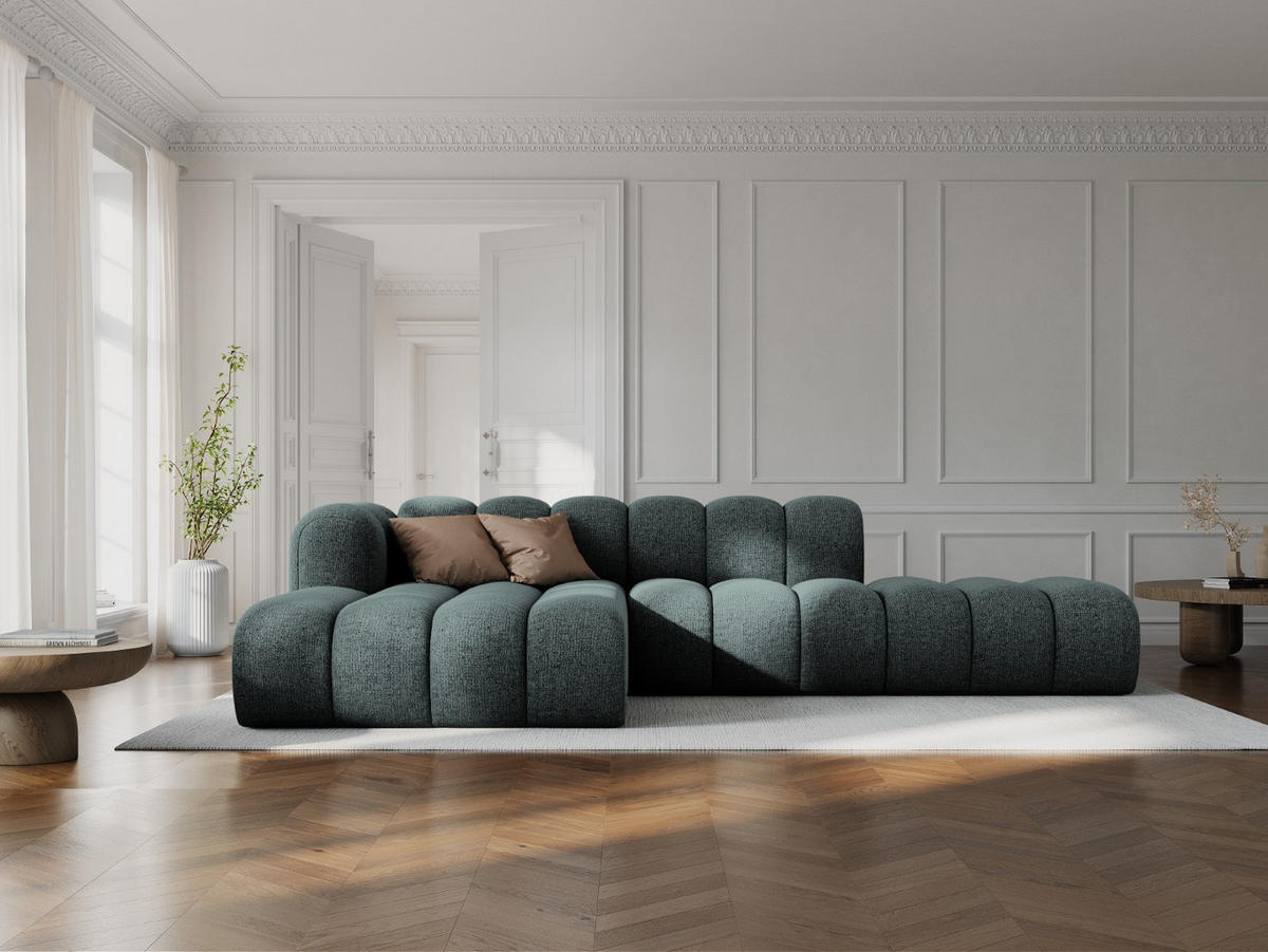 ECKSOFA modular links Lupine aus Chenille-Stoff petrol 5 Sitzplätze - Petrol, Textil (177/299cm) - Micadoni