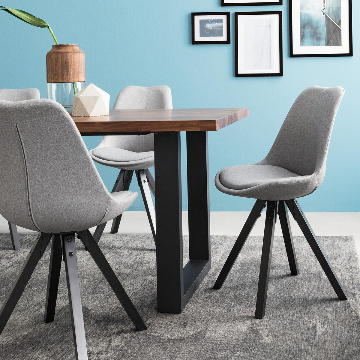 POLSTERSTUHL-SET - Schwarz/Grau, Holz/Textil (49/85/55cm) - home24