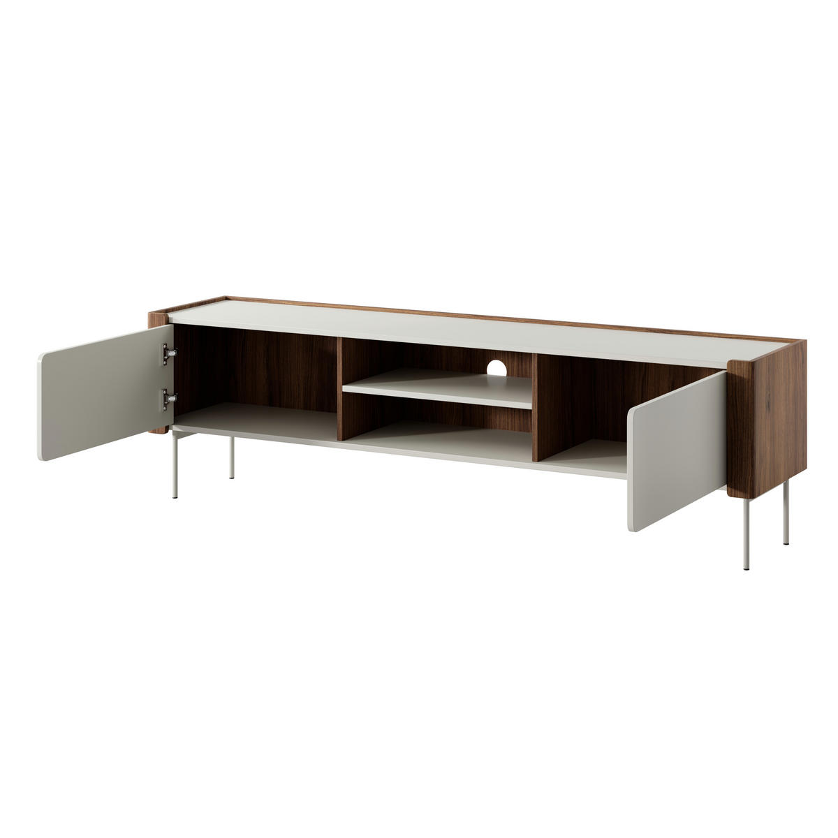 LOWBOARD Guelph RTV180 – Nussbaum, Kaschmir - Beige/Schwarz, Glas/Holzwerkstoff (180/52/39cm) - Komodee