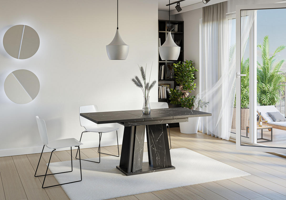 ESSTISCH Ausziehbar 120 - 160 cm Schwarz Marmoroptik - Schwarz/Grau, Holzwerkstoff (120/80/75cm) - PROSPERO