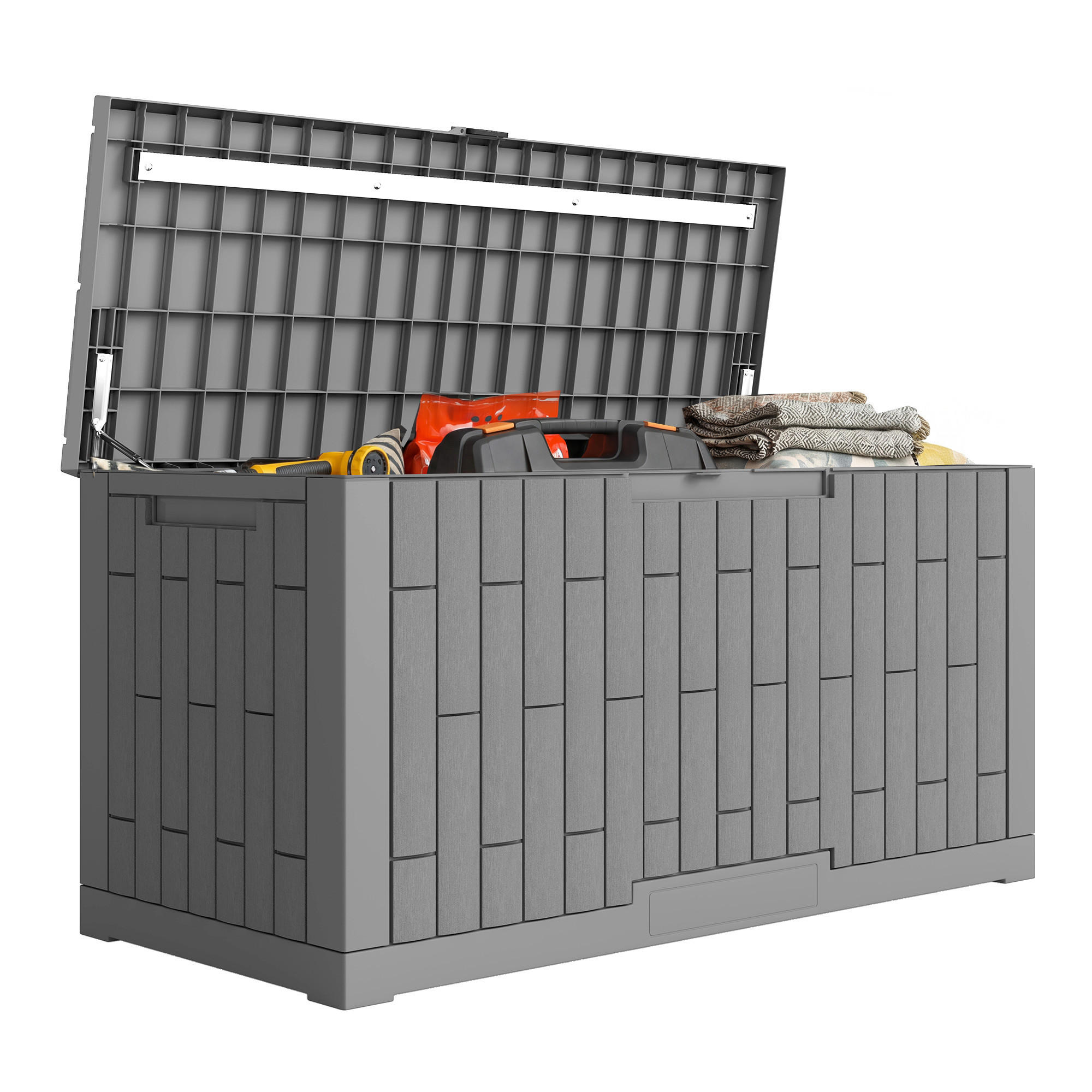 KISSENBOX DE-18686 379 L, abschließbar mit Gasdruckfedern Grau - Grau, Kunststoff (56/62/122.5cm) - ComfortXL