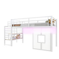 HOCHBETT 90/200 cm in Weiß mit Treppe, Stauraum und LED - Weiß, Metall (90/200cm) - WISHDOR