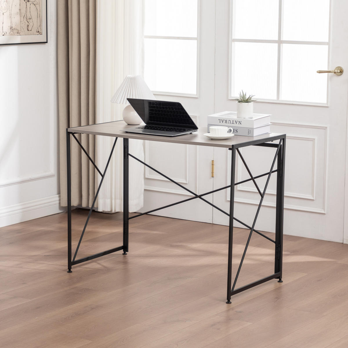 SCHREIBTISCH faltbar 99 x 50 x 75 cm MDF Metall Natur - Braun, Metall (99/50/75cm) - Meubliv
