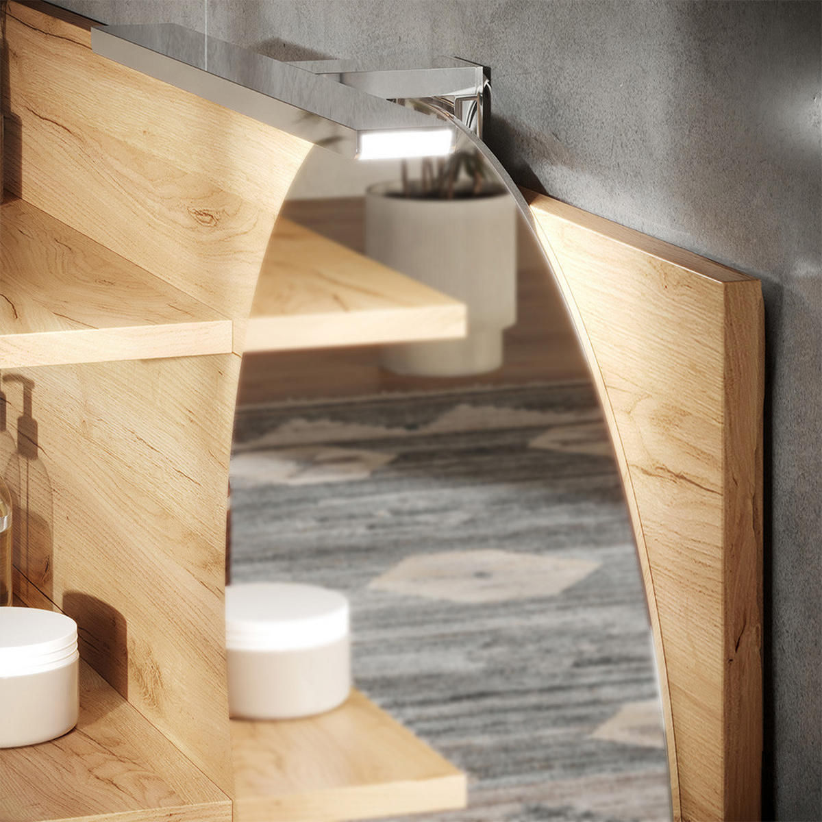 BADSPIEGELSCHRANK Avena Eiche 100 x 50 cm mit 3 offenen Fächern - Eichefarben, Holzwerkstoff (100/50/13.5cm) - Vicco