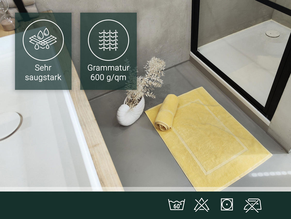 BADEMATTE, 2er-Set, 50x70 cm, 100% Baumwolle - Gelb, Textil (50/70cm) - Zollner