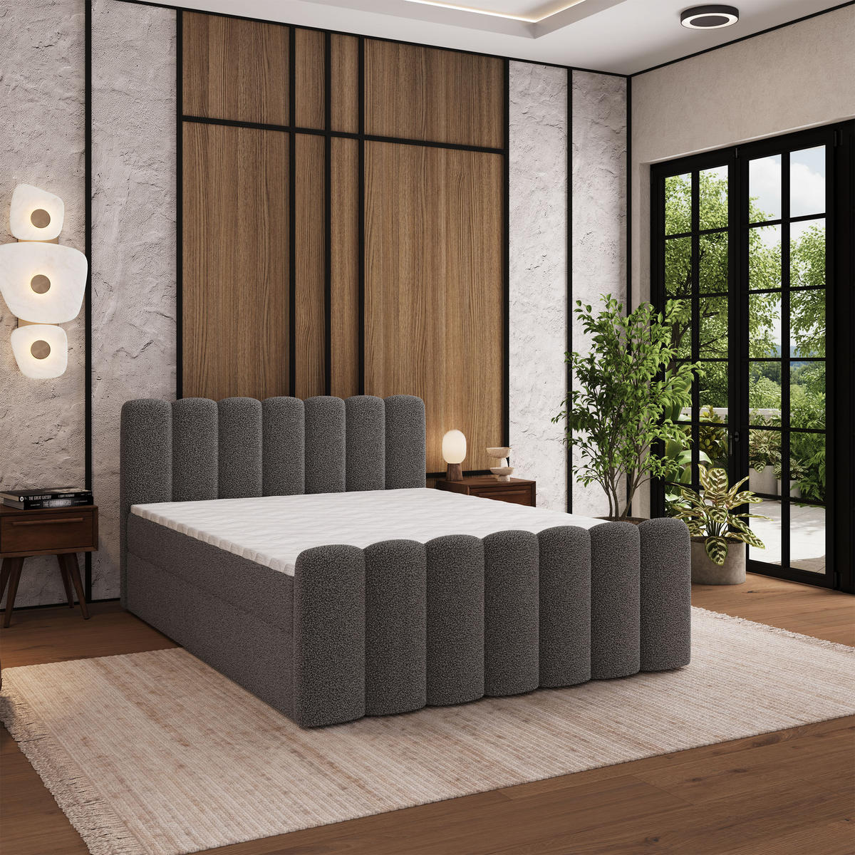 BOXBETT CELLA 180x200 cm mit Matratze und Topper - Grau - Grau, Holz (180/200cm) - MASSENO