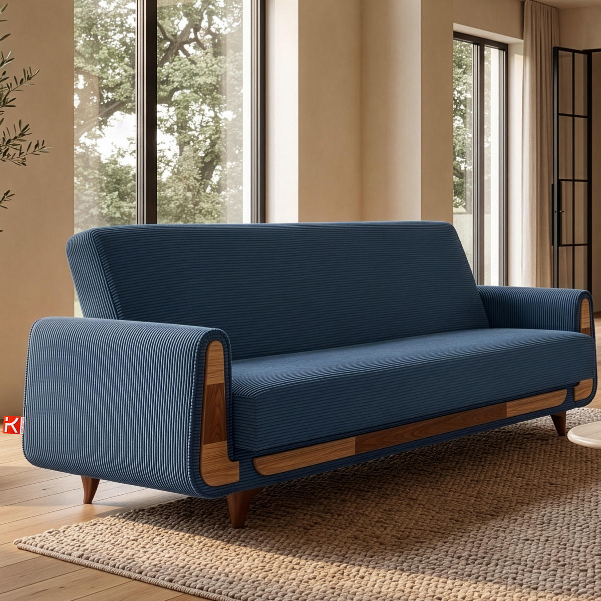 3-SITZER-SCHLAFSOFA GUSTAVO II mit Armlehnen, Marineblau - Blau/Dunkelblau, Holz/Holzwerkstoff (230/98/98cm) - KONSIMO®
