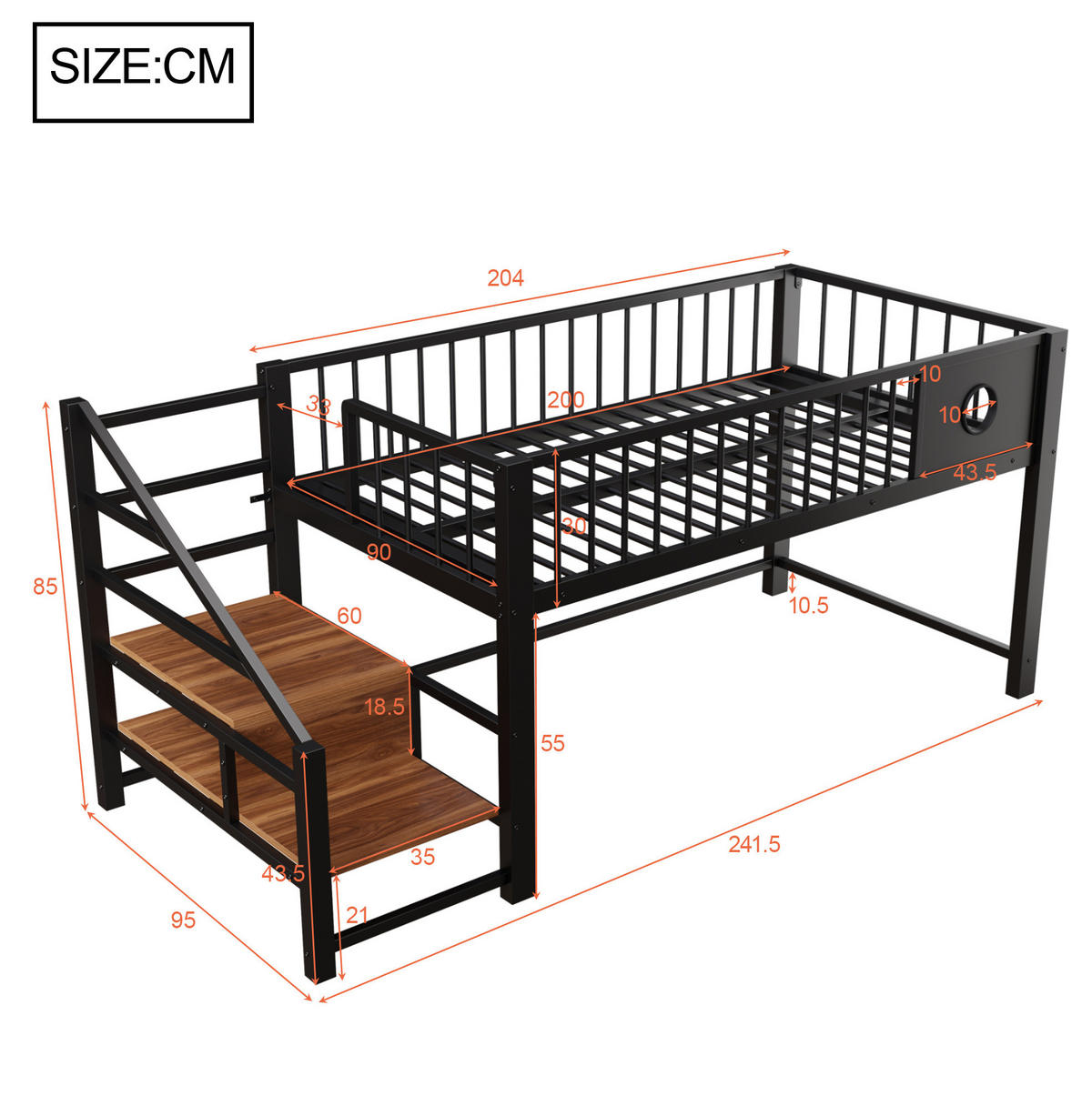 HOCHBETT 90/200 cm aus Metall mit Stauraumleiter, Schwarz - Schwarz, Metall (90/200cm) - OKMYHOME