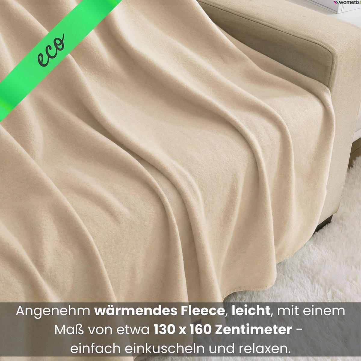 2ER Set Fleecedecken 130x160 eco-line aus 100% recyceltem Material beige - Beige, Textil (130/160cm) - wometo