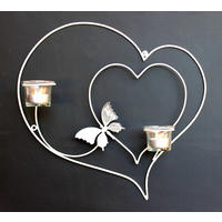 TEELICHTHALTER für die Wand Herz 39cm Weiß Metall - Weiß, Metall (30cm) - DanDiBo