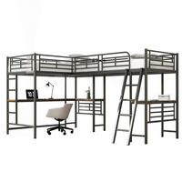 HOCHBETT 90/200 cm mit Schreibtisch und Doppeltreppe in Schwarz - Schwarz, Metall (90/200cm) - Flora Grace