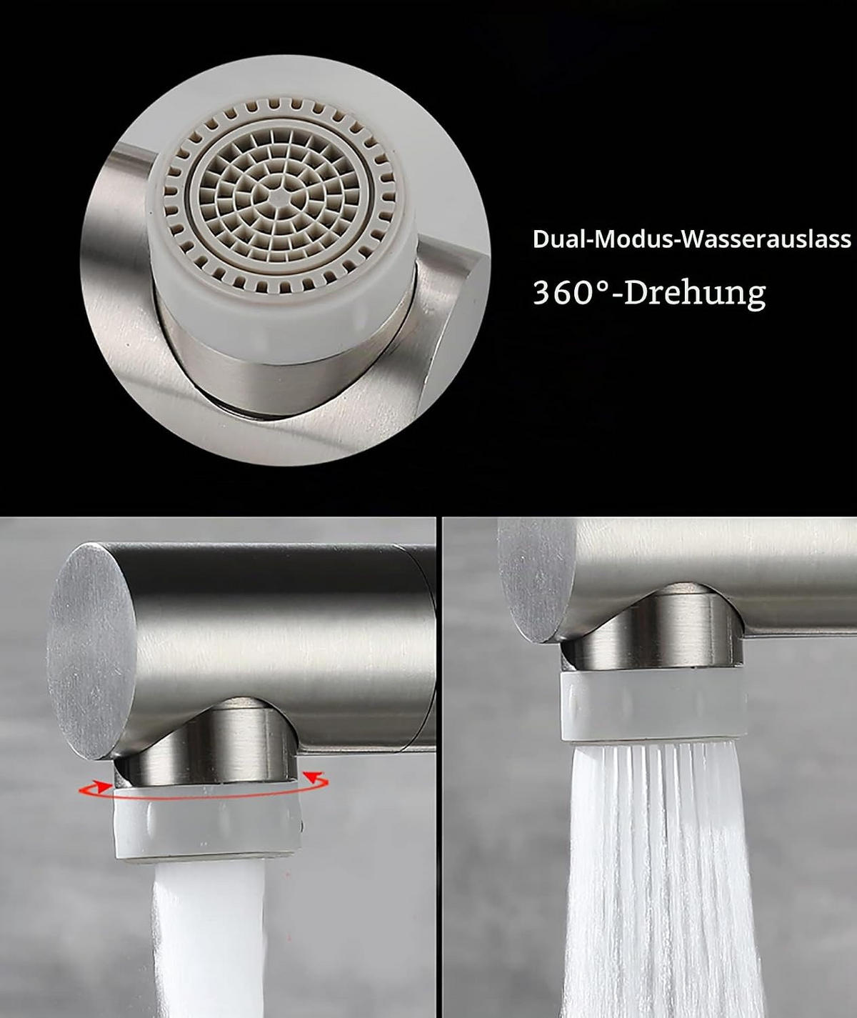 KÜCHENARMATUR wandmontiert mit Handbrause, 2 Auslaufmodi, 304 Edelstahl, gebürstetes Nickel - Silberfarben, Metall (22/11/31cm) - TVTIUO