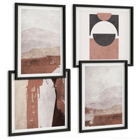 BILDER SET 4er Set - 50x50 cm & 40x60 cm Schwarzer Rahmen - Abstrakte braune Muster - Schwarz, Kunststoff (50/50cm) - TULUP