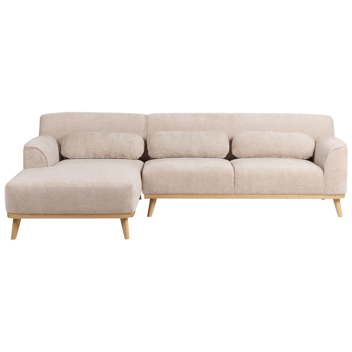 ROHOVÁ POHOVKA 3-místná Žinylková látka Béžová pravostranná Simos - béžová, textil (264/82cm) - Beliani