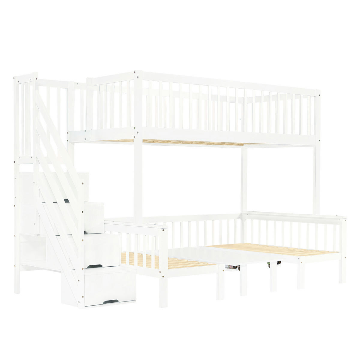 HOCHBETT 90/200 & 120/200 cm aus Kiefer und MDF mit Stauraumtreppe und Klapptisch Weiß - Weiß, Holz (90/200cm) - Modenvie