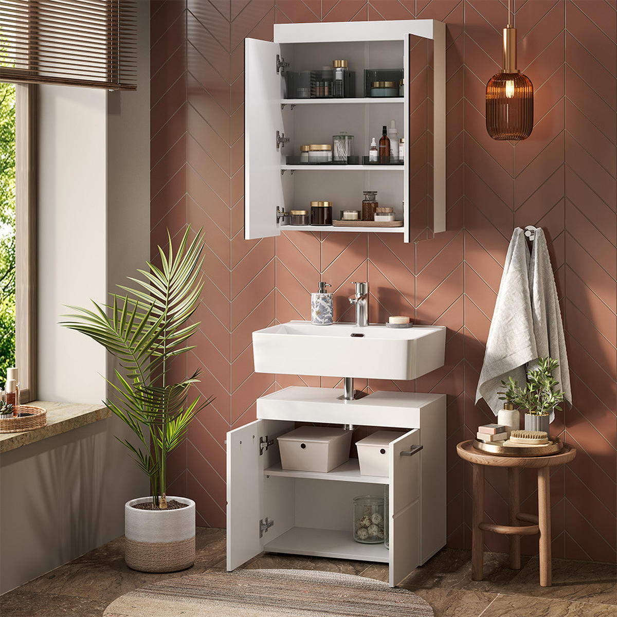 SADA NÁBYTKU DO KOUPELNY Luna Bílá - bílá, kompozitní dřevo (60/56/34cm) - Vicco