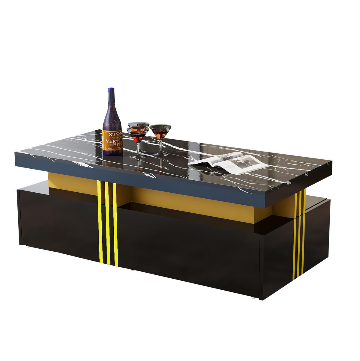 COUCHTISCH mit 2 Schubladen 100x50x40 cm Hochglanz Schwarz - Schwarz, Holzwerkstoff (100/50/40cm) - Meubliv