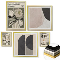 WANDBILDER 5er Set - 50x50 cm & 20x30 cm & 40x60 cm Goldrahmen - Kingston Seoul Retro-Blumen - Goldfarben, Kunststoff (40/60cm) - ArtPrintCave