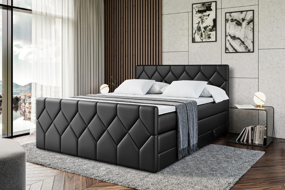 BOXSPRINGBETT CATOR-Z KING - 120x200 - H3/H4 - Schwarz Hochglanz - Schwarz Hochglanz, Holzwerkstoff (120/200cm) - ALTDECOR
