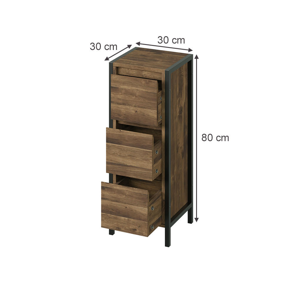 MIDISCHRANK Naola Eiche/Schwarz 30 x 80 cm mit 3 Schubladen - Eichefarben/Schwarz, Holzwerkstoff (30/80/30cm) - Vicco