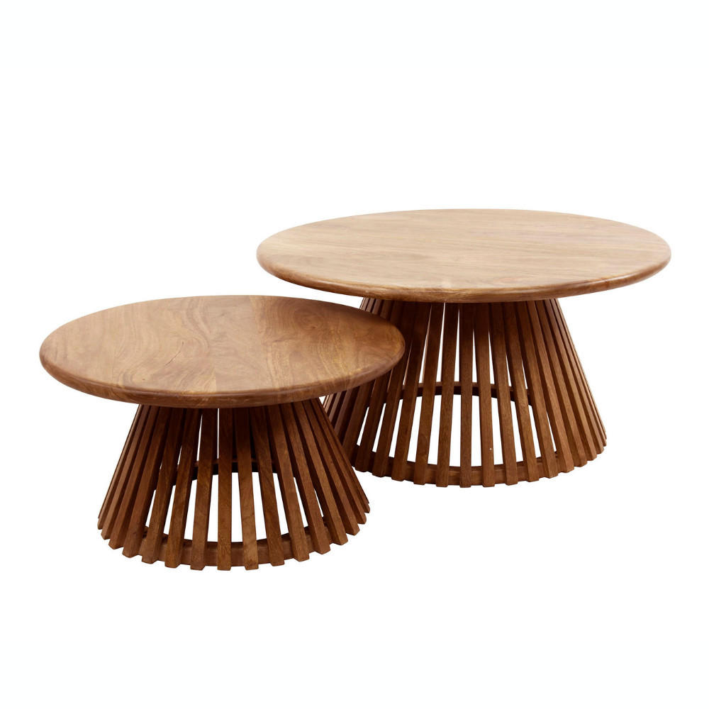 COUCHTISCH-SET VICO AIR Design-Satztische mit offenem Lamellen-Konus - Sandfarben, Holz (80/80/40cm) - alesvelt