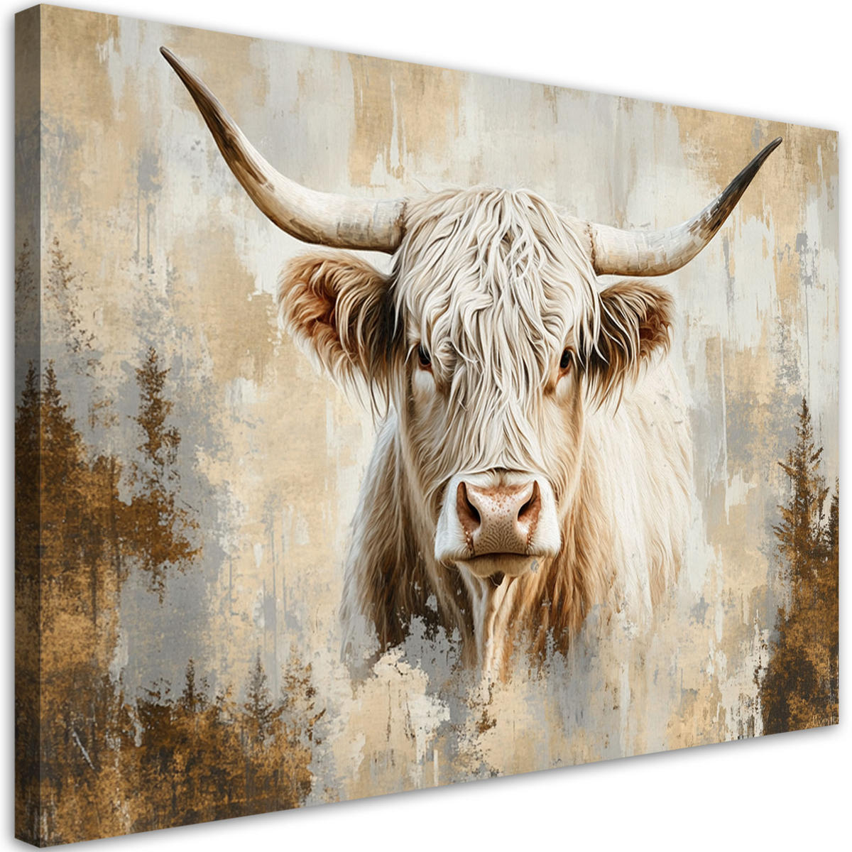 WANDBILD schottische beige gold kuh - Beige, Textil (60/40cm) - Feeby