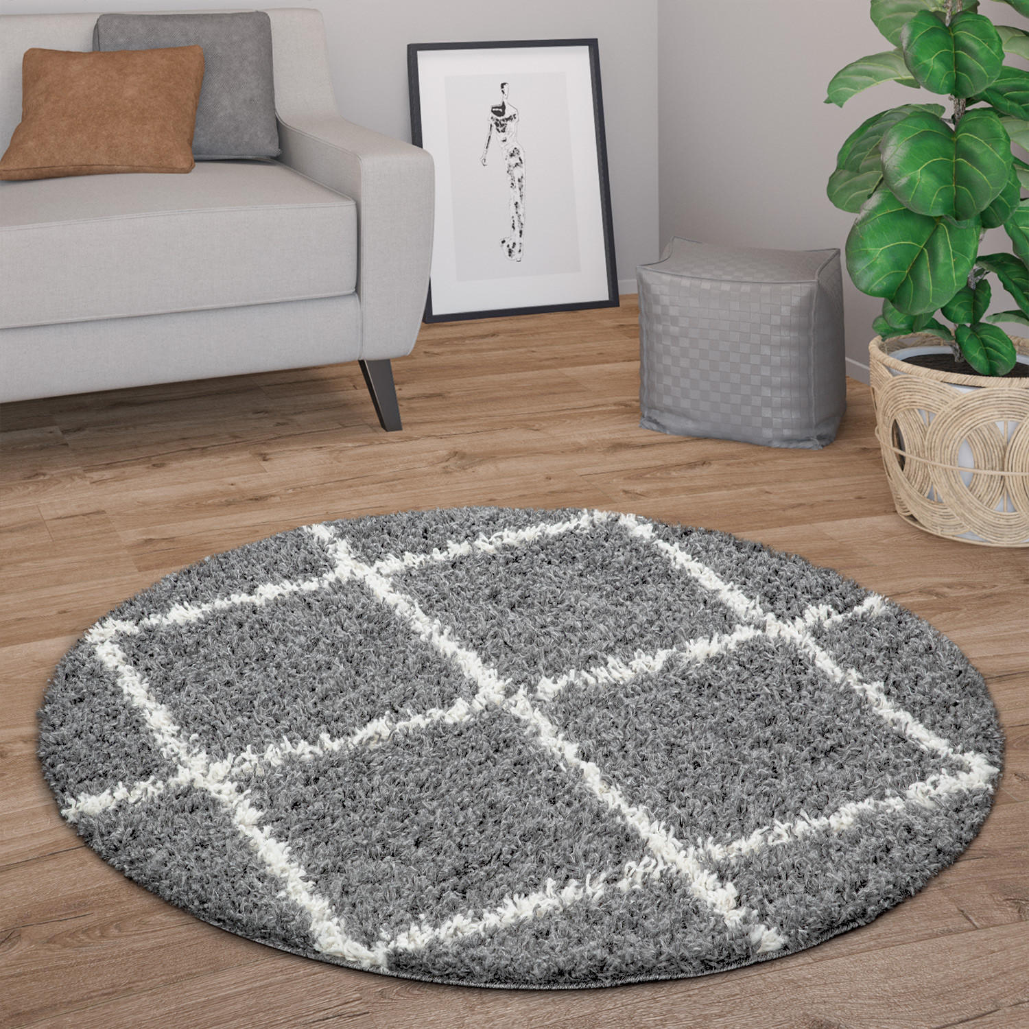 HOCHFLORTEPPICH 160/160 cm Kalmar 441 - Grau, Textil (160/160cm) - Paco Home