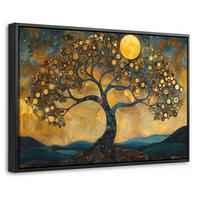 LEINWAND Bilder mit Rahmen - Baum - Mond - Blumen - Gold - Kunst - 30x20 - Orange, Textil (30/20cm) - MuchoWow