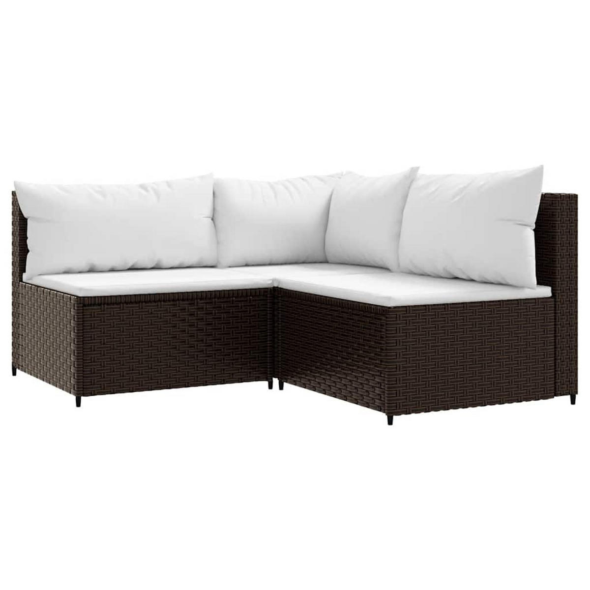 LOUNGEGARNITUR mit Cremeweiß Auflagen und 50 cm Couchtisch, aus Poly Rattan und Glas, Braun, 4-teiliges Set - Braun, Kunststoff - vidaXL