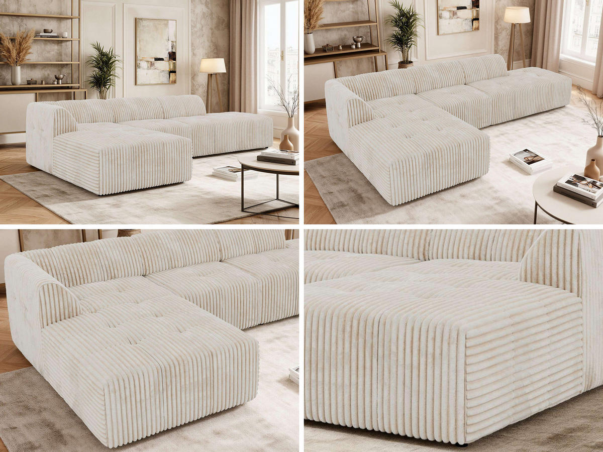 ROHOVÁ SEDAČKA GRIDA 3M L Béžová Manšestr - Vlevo - černá/krémová, textil/plast (335/176cm) - MKS