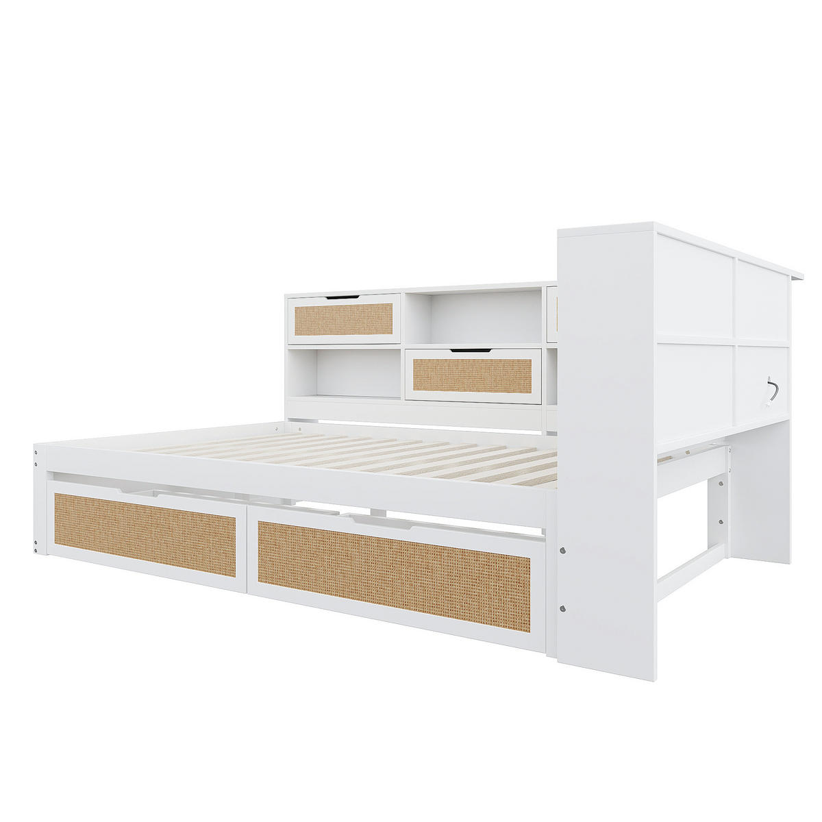 KINDERBETT aus Massivholz 140x200 cm in Weiß mit Stauraum & USB-Anschlüssen - Weiß, Holzwerkstoff (140/200cm) - Modfu