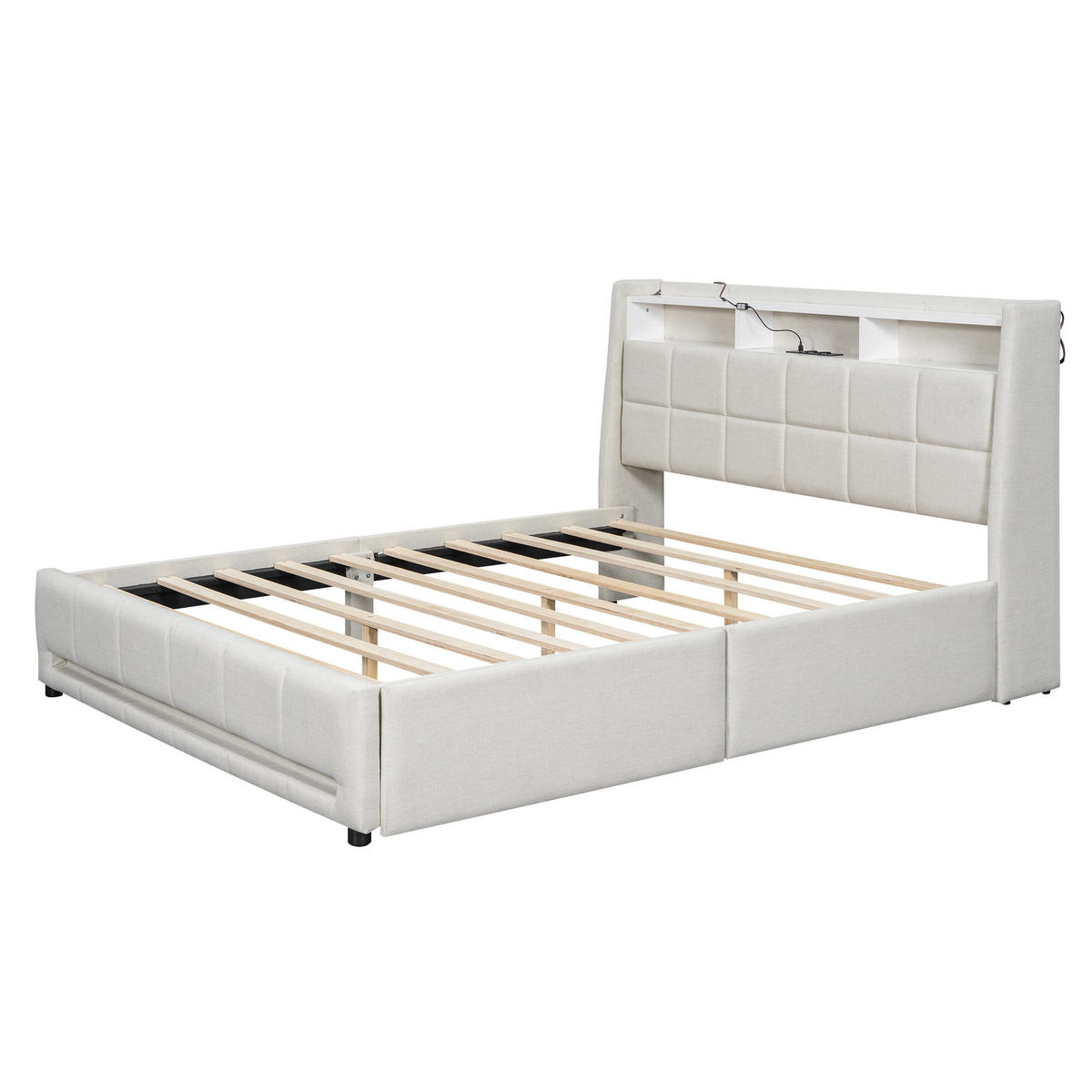 POLSTERBETT 160x200 cm LED USB Schubladen beige - Beige, Textil (160/200cm) - LEBENLANG