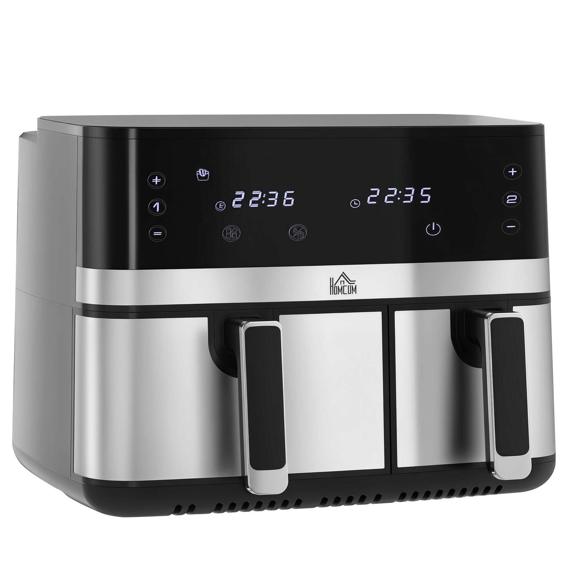 HEISSLUFTFRITTEUSE DE-07932 2 Körbe (5,2 L & 3,3 L), 8 Programme Schwarz+Silber - Schwarz, Metall (39.2/31.1/41.8cm) - ComfortXL