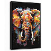 LEINWAND Bilder mit Rahmen - Elefant - Graffiti - Schwarz - Tiere - Farben - 20x30 - Schwarz, Textil (20/30cm) - MuchoWow