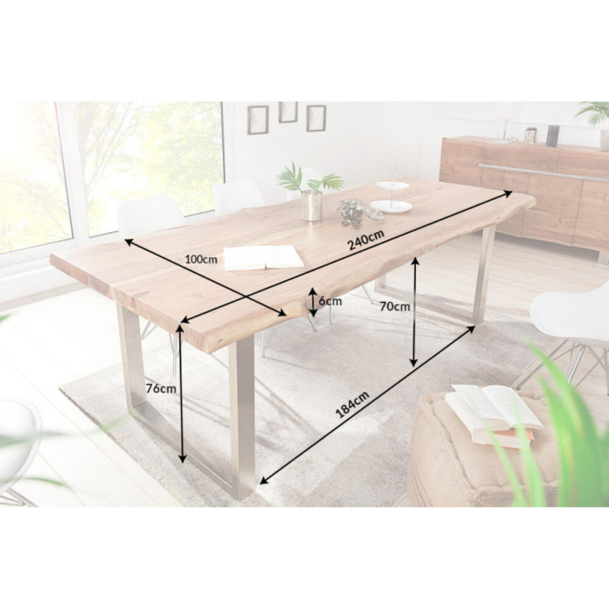 ESSTISCH MAMMUT NATURE Akazie 240cm - Silberfarben/Braun, Holz/Metall (100/240/76cm) - riess-ambiente