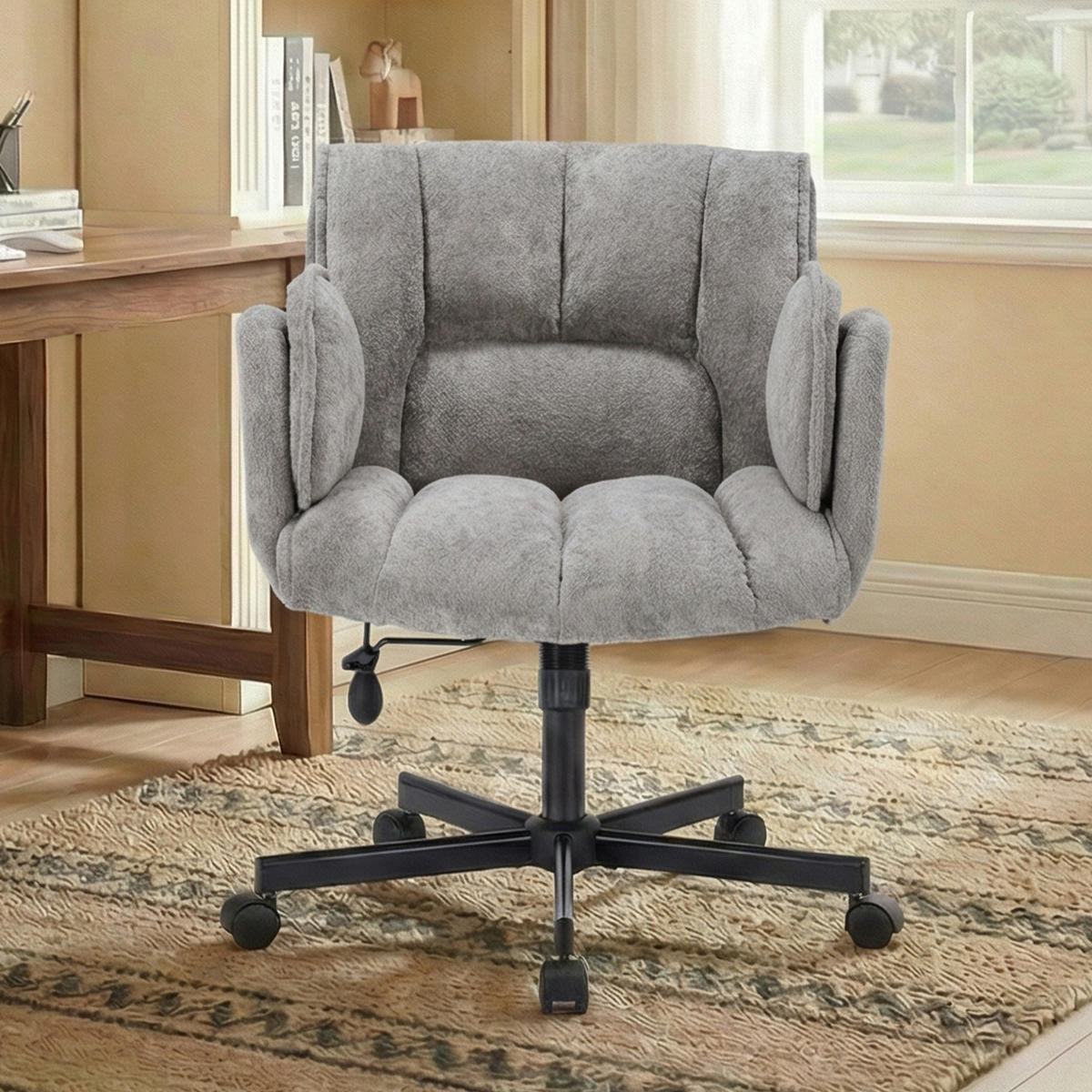 DREHSTUHL DE-40928 mit klappbaren Armlehnen und Lendenluftkissen Grau - Grau, Metall (60/86/68cm) - ComfortXL