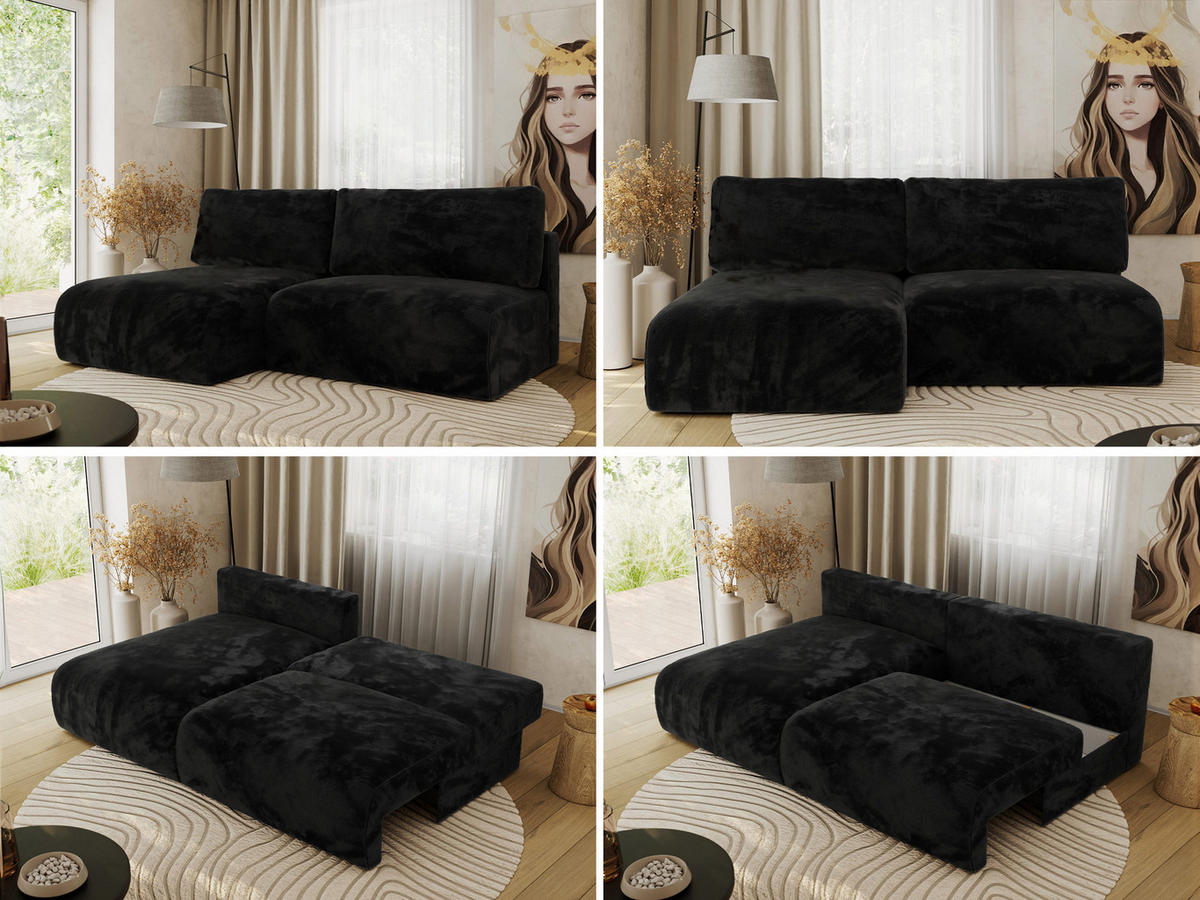 ECKSCHLAFSOFA VIVO L Schwarz Plüsch - links - Schwarz, Kunststoff/Textil (223/150cm) - MKS