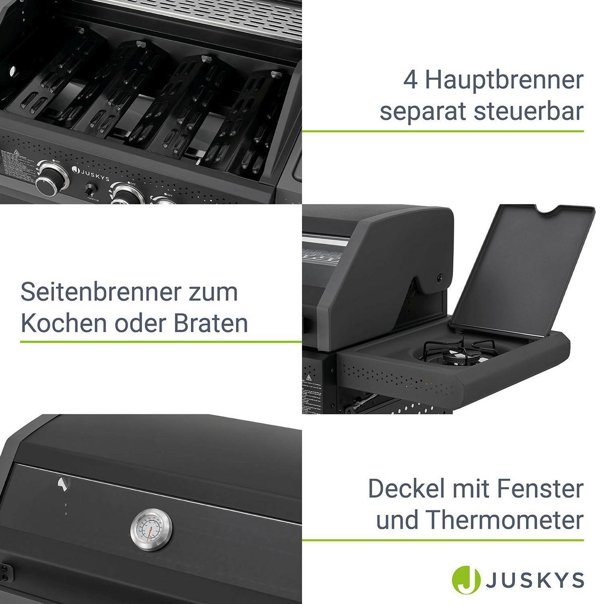 GASGRILL Savannah schwarz 4+1 - Schwarz, Metall (133/114/57cm) - Juskys