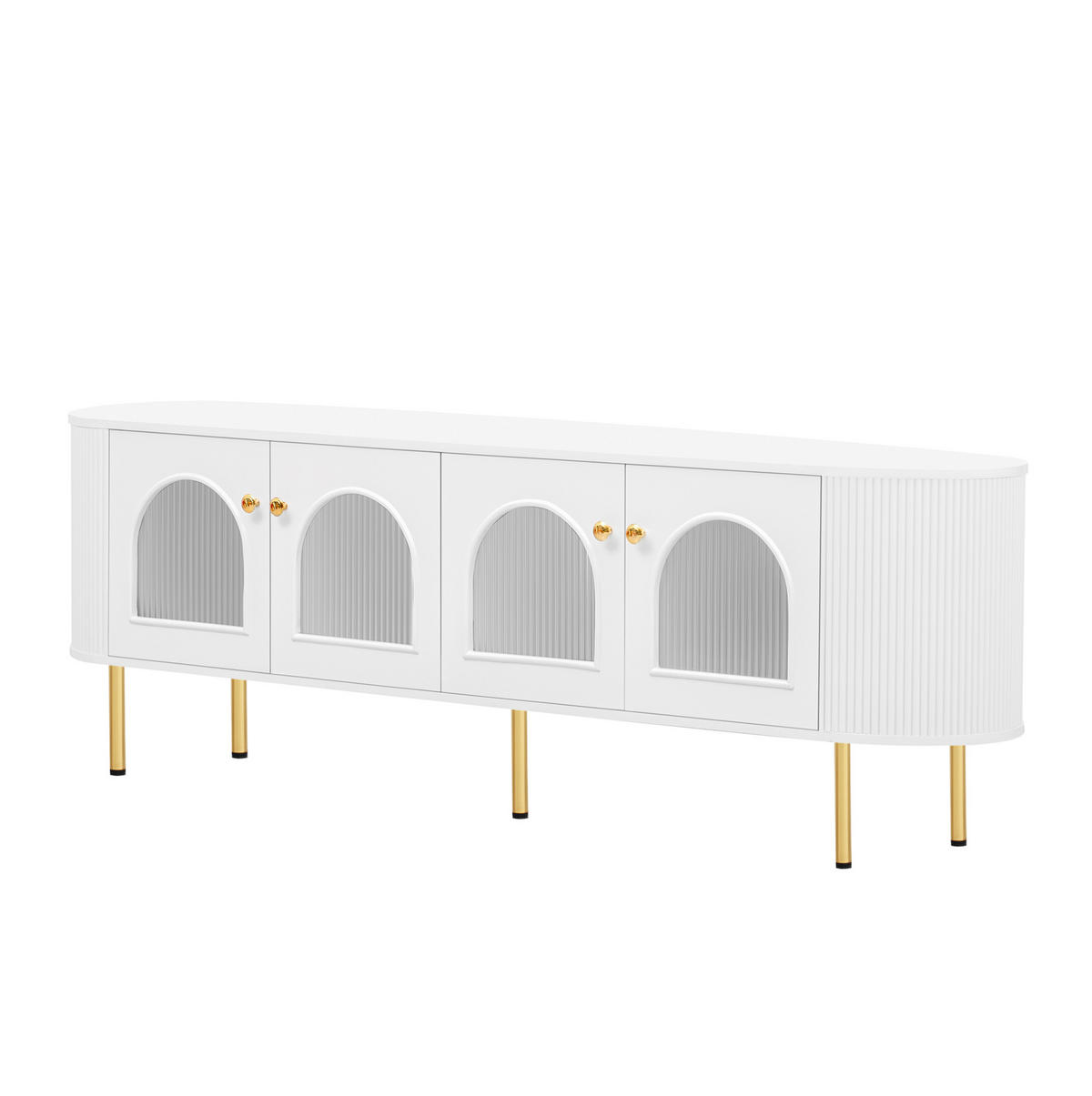 TV ormarić 170/35/55 cm bijelo-zlatni od MDF-a s 4 staklena vrata i otvorom za kabele - bijela, drvni materijal (170/55/35cm) - OKWISH