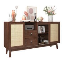 SIDEBOARD aus MDF und Spanplatte 155x38x80 cm Dunkles Holz mit Rattan-Schiebetüren und 2 Schubladen - Walnussfarben, Holzwerkstoff (155/80/38cm) - IVMEU
