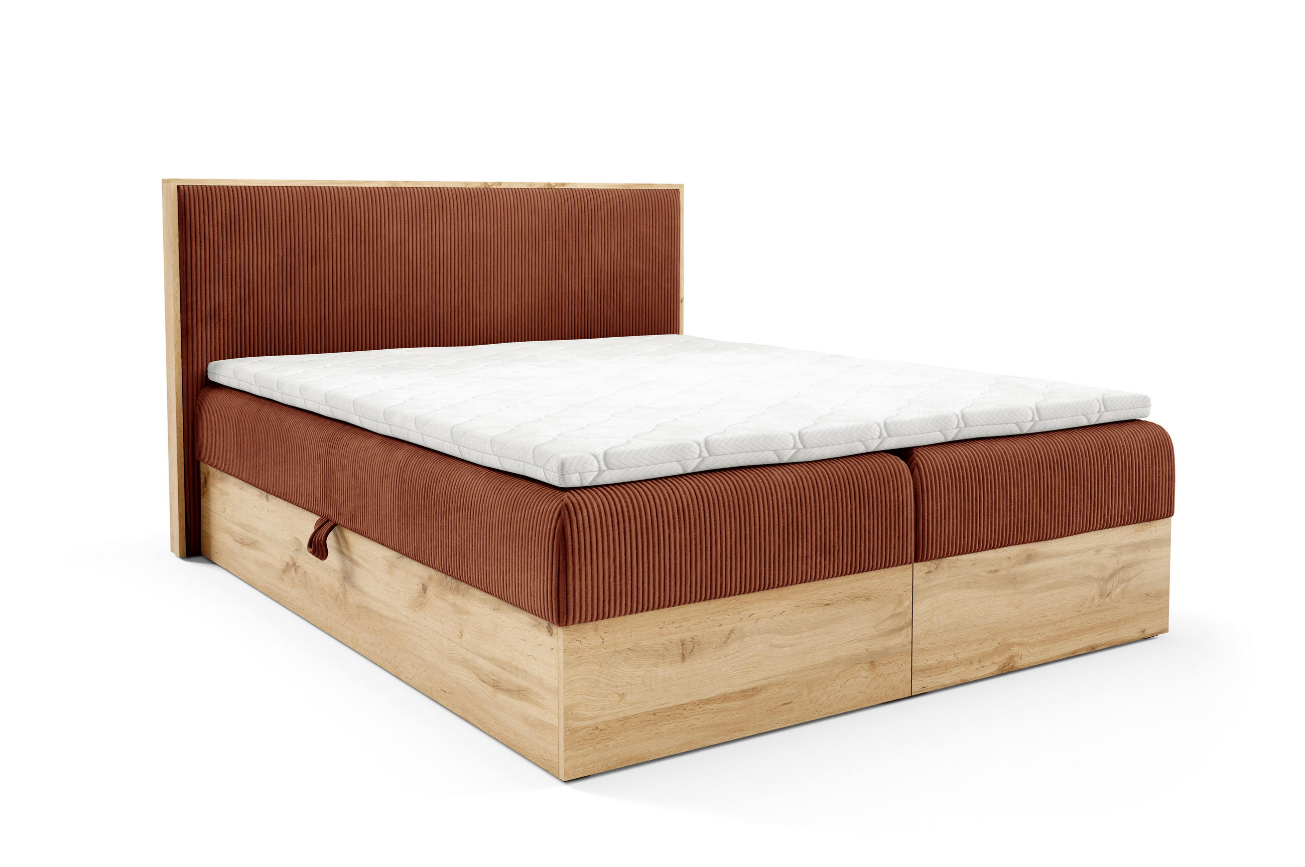 BOXBETT Holzoptik Sonoma mit Topper 120x200 cm Rost - Orange, Textil (120/200cm) - Home Collective