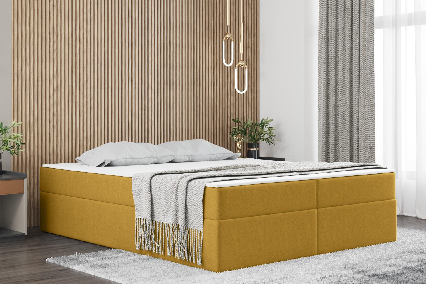 BOXBETT Mit Bettkasten Und Matratze Topper Ruben Gelb 120x200 cm H3-Bonell - Gelb, Holz/Textil (120/200cm) - Kaiser Möbel