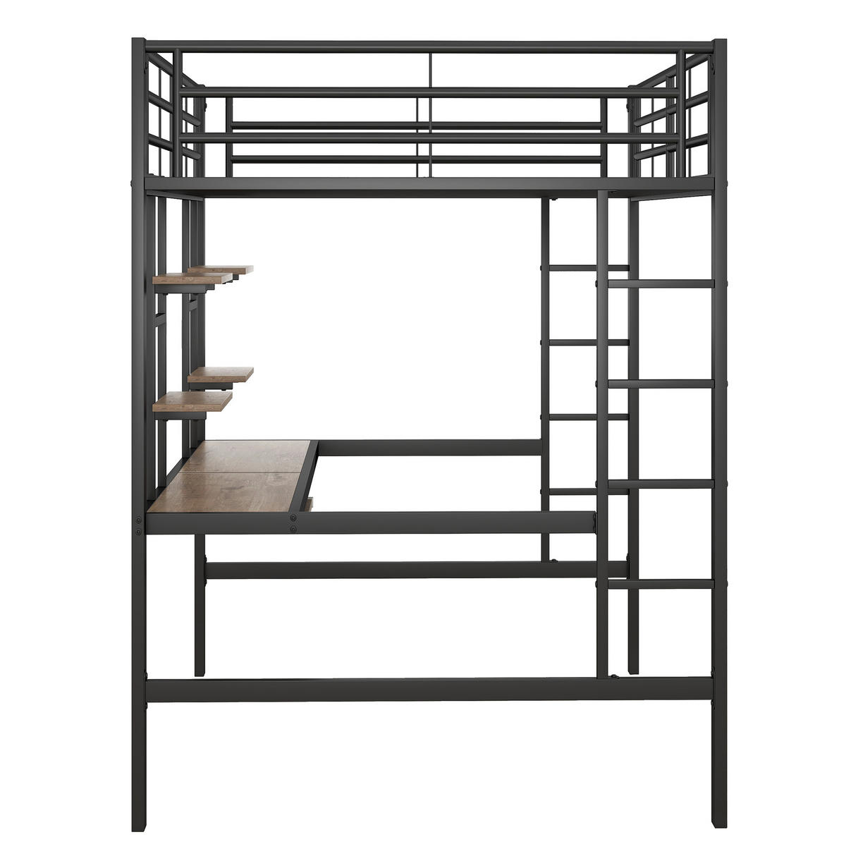 HOCHBETT 140/200 cm aus Metall mit Schreibtisch und 2 Regalen Schwarz - Schwarz, Metall (140/200cm) - Modenvie